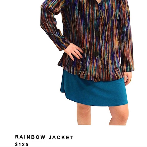 Habitat-Clothes To Live In, size large, retro boho jacket, rainbow yarn stripes - Picture 3 of 16